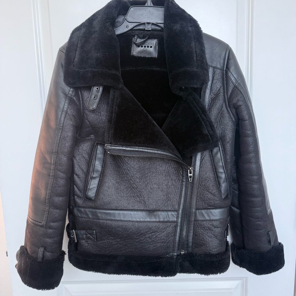 Blanknyc Faux Leather Shearling Fur Lined Black Biker Moto Jacket Very Warm
